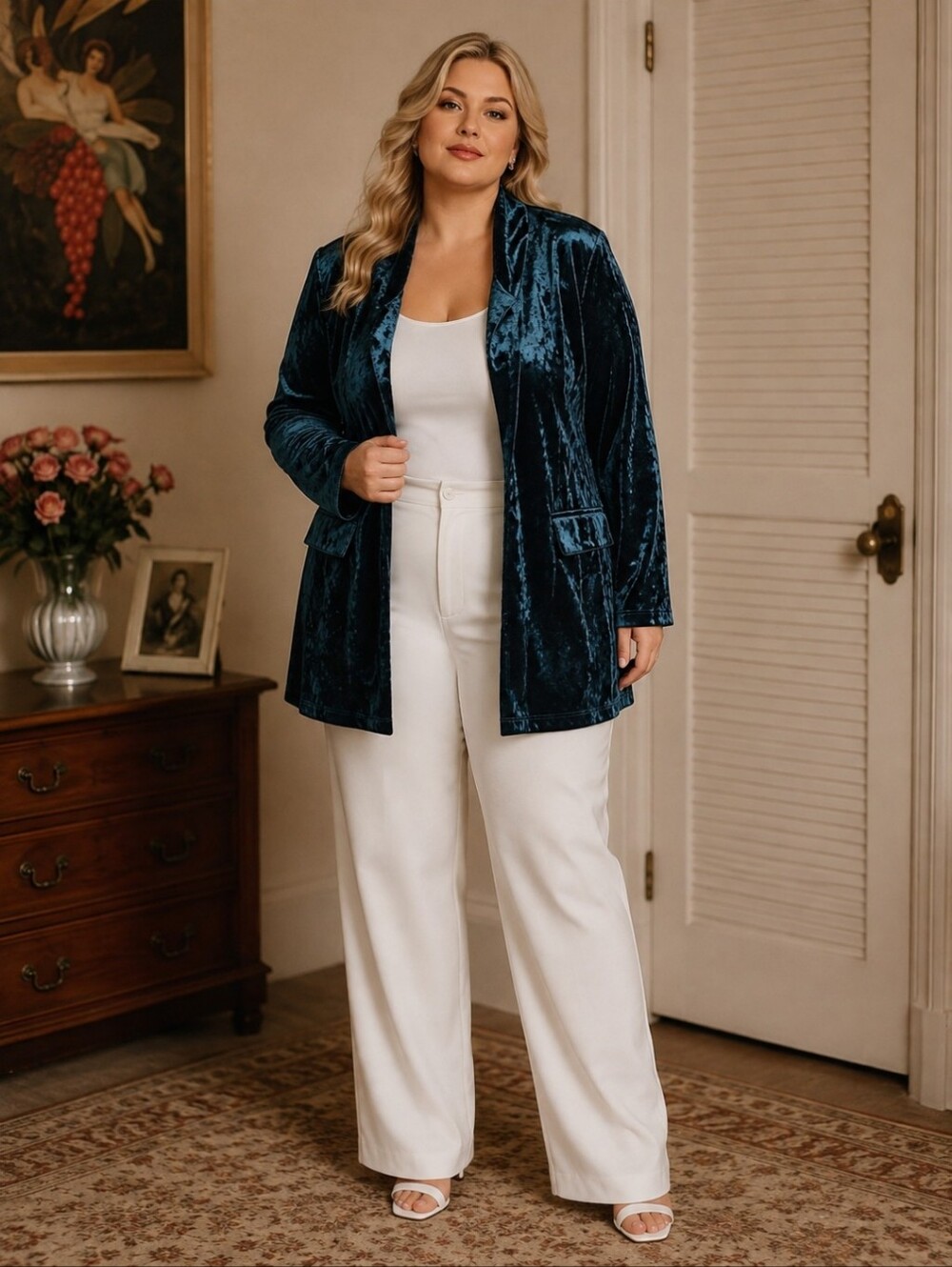 Teal Turquoise Blue Velour Jacket | Relaxed Fit Stretch Blazer Soft Lux Size 18